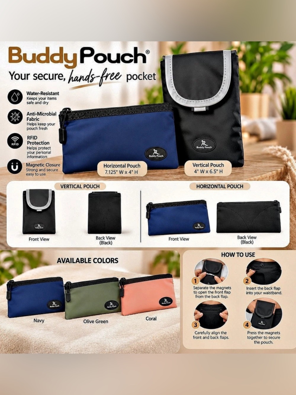 Running Buddy / Buddy Pouch Magnetic Pocket Pouches 2 Pack - Black & Navy NWT 💙🖤